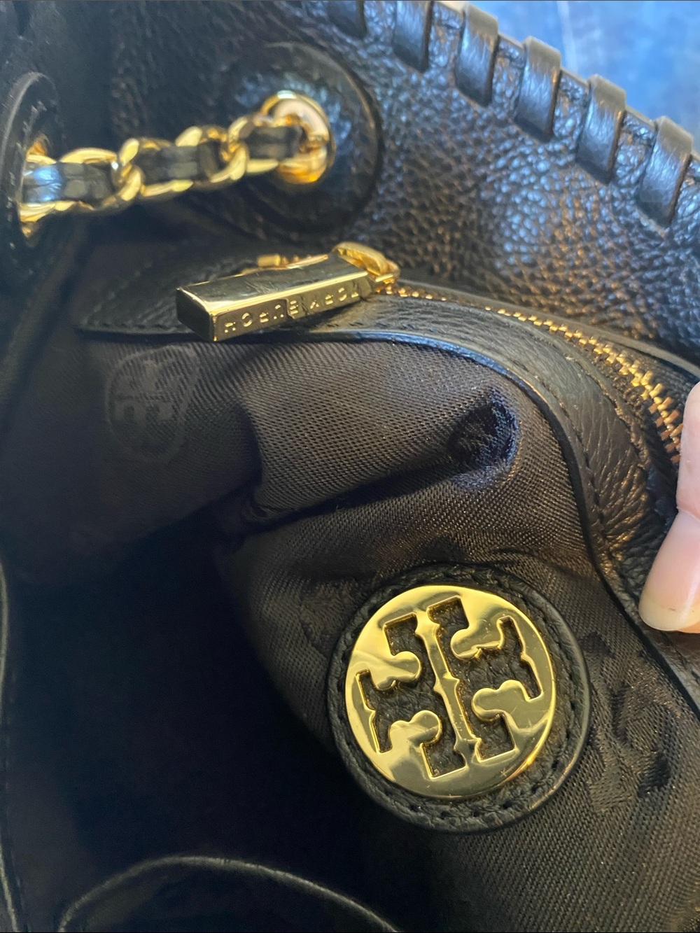Tory Burch Marion Black Leather Chain Shoulder Tote Bag Gold Hardware - Picture 10 of 13